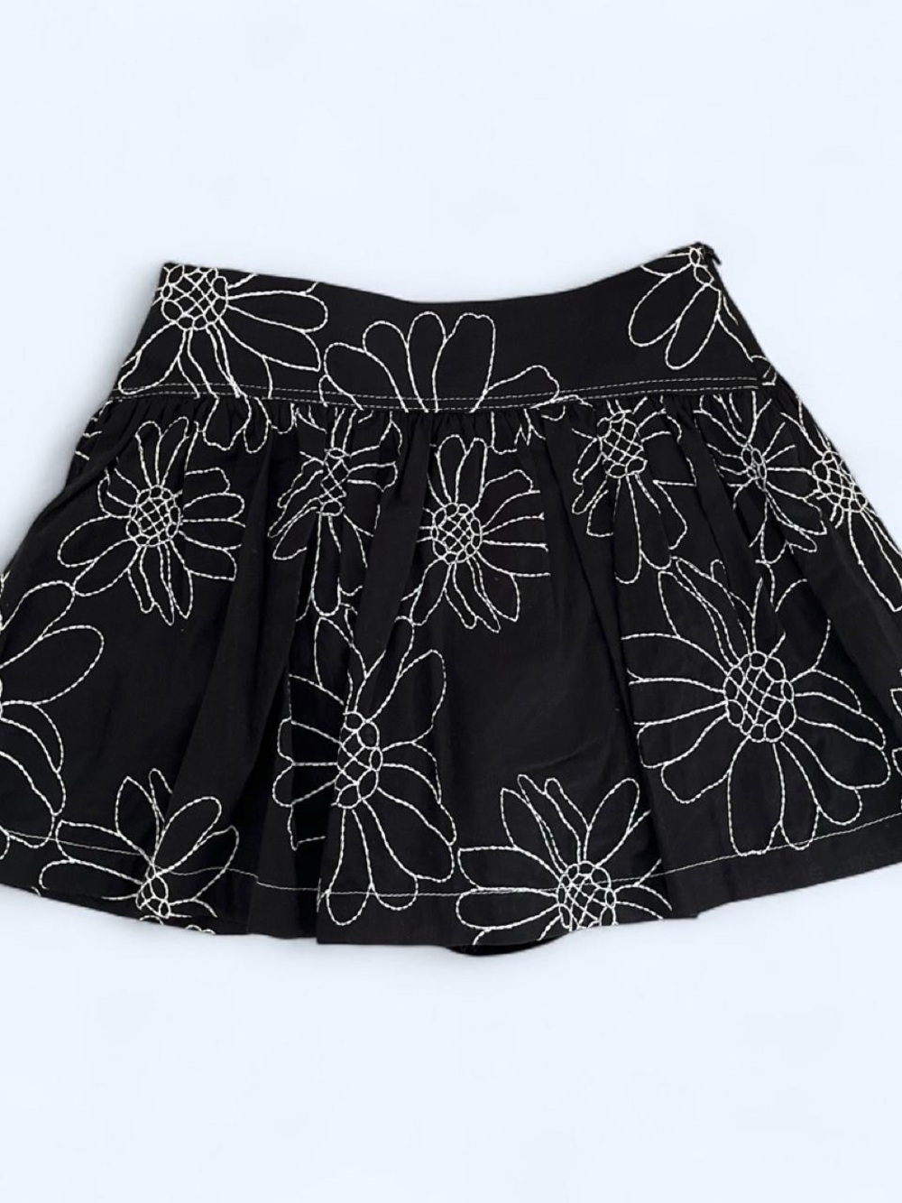 Zara Black Mini Skirt with White Daisy Stitching